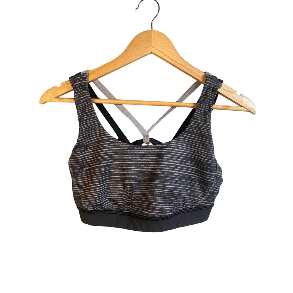Lululemon Free To Be Wild Sports Bra Womens 8 Black Gray Strappy Active Workout